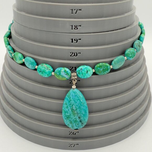 Vintage Stauer Sterling Silver Chrysocolla Pendant Necklace Green Aqua Drop 20"L - Picture 12 of 13